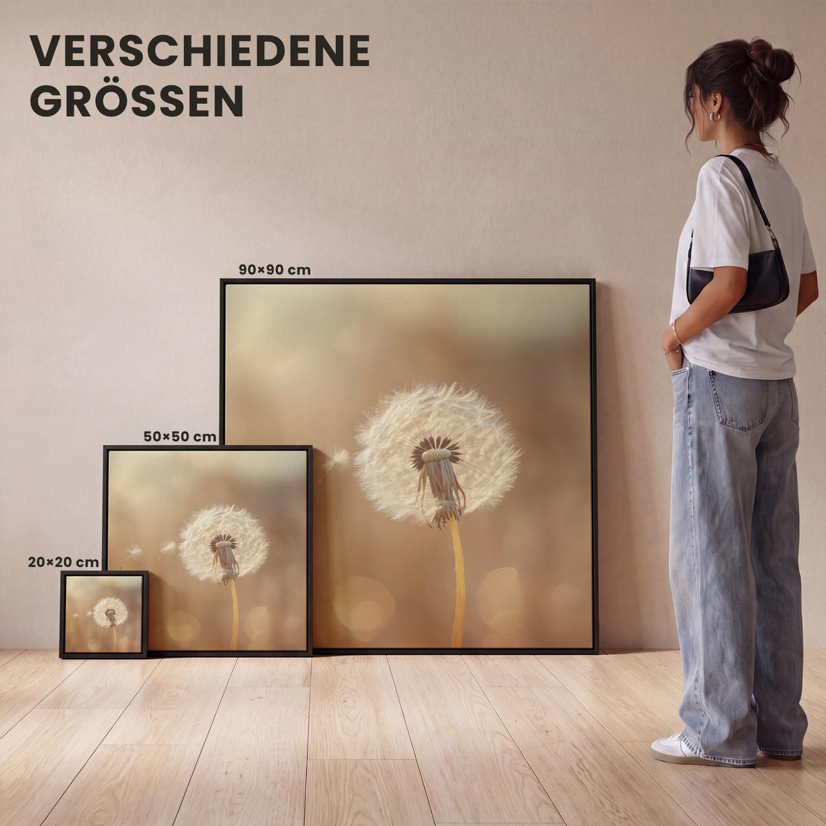 LEINWAND Bilder mit Rahmen - Löwenzahn - Beige - Natur - Blume - 50x50 - Hellbraun, Textil (50/50cm) - MuchoWow