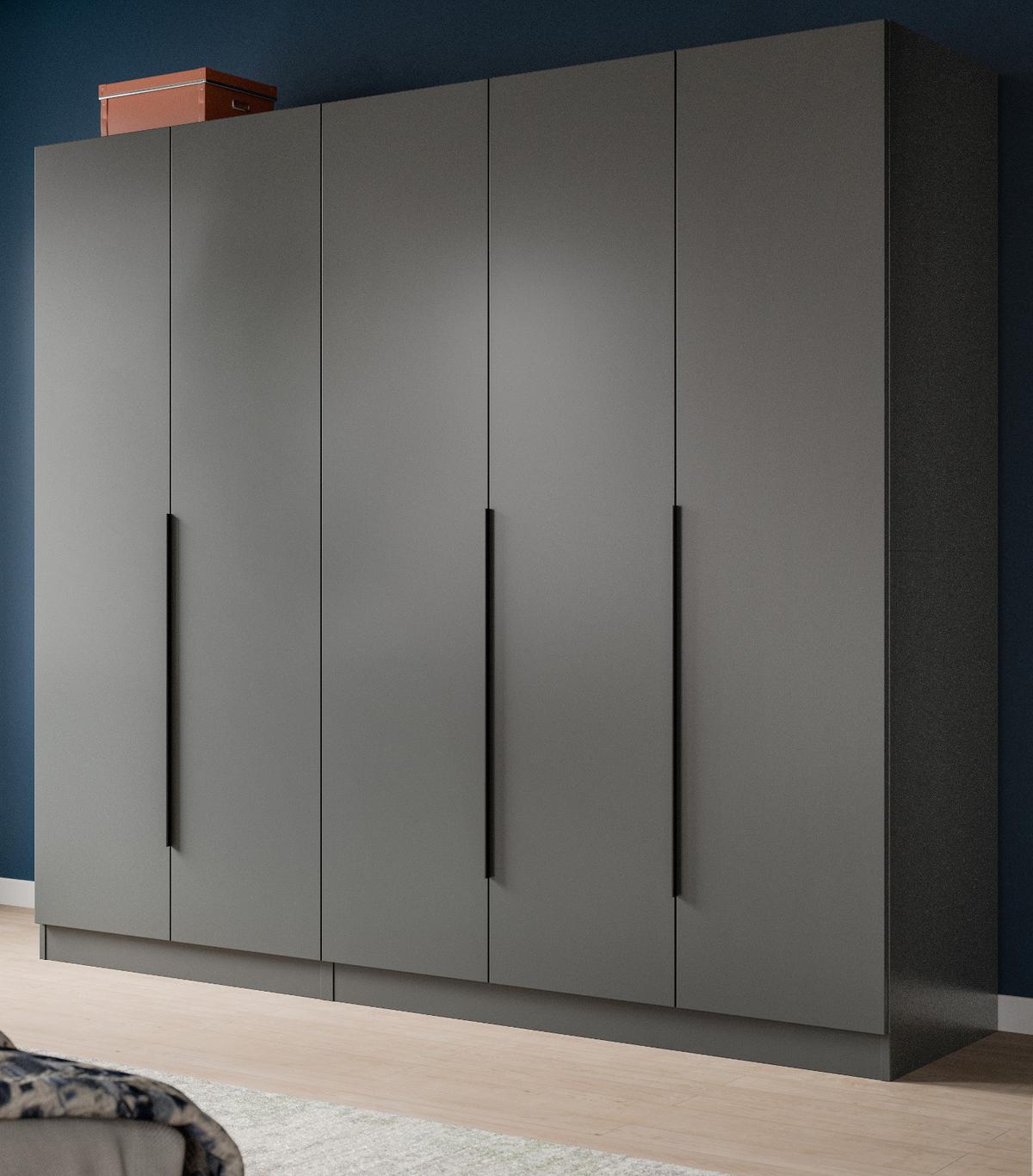 KLEIDERSCHRANK grau 5-türig 200 x 181 cm, Drehtürenschrank mit zusätzlichen Einlegeböden - Schwarz/Grau, Holzwerkstoff/Kunststoff (200/181/52cm) - Inn.Furn