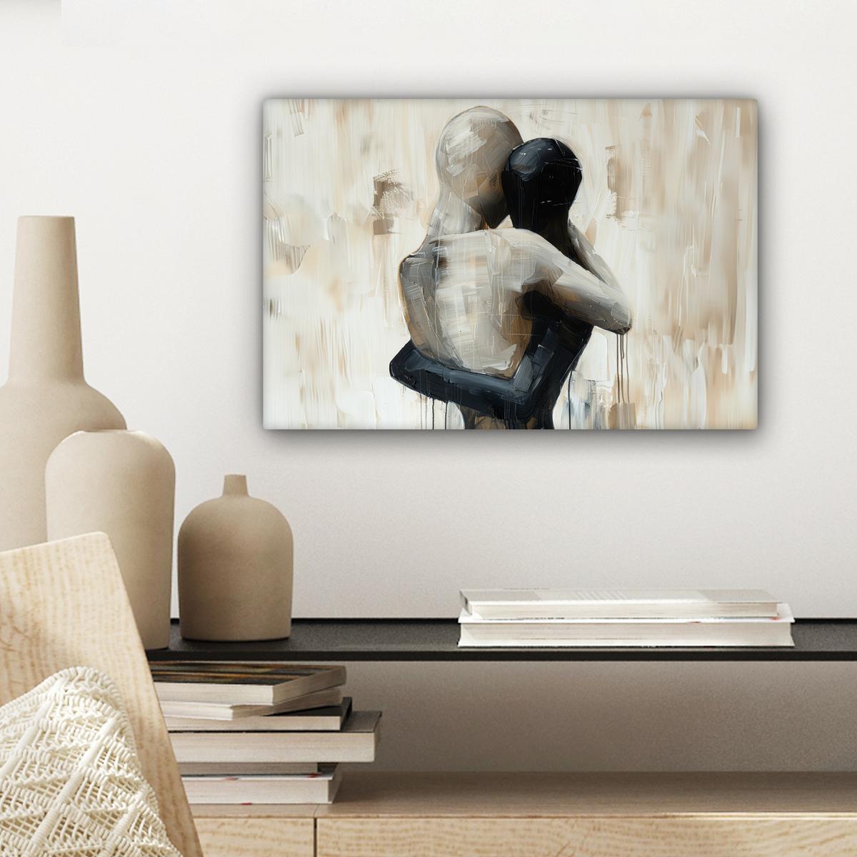 LEINWANDBILD Abstrakt - Liebe - Schwarz und weiß - Modern Deko Schlafzimmer 30x20 cm - Schwarz, Textil (30/20cm) - MuchoWow