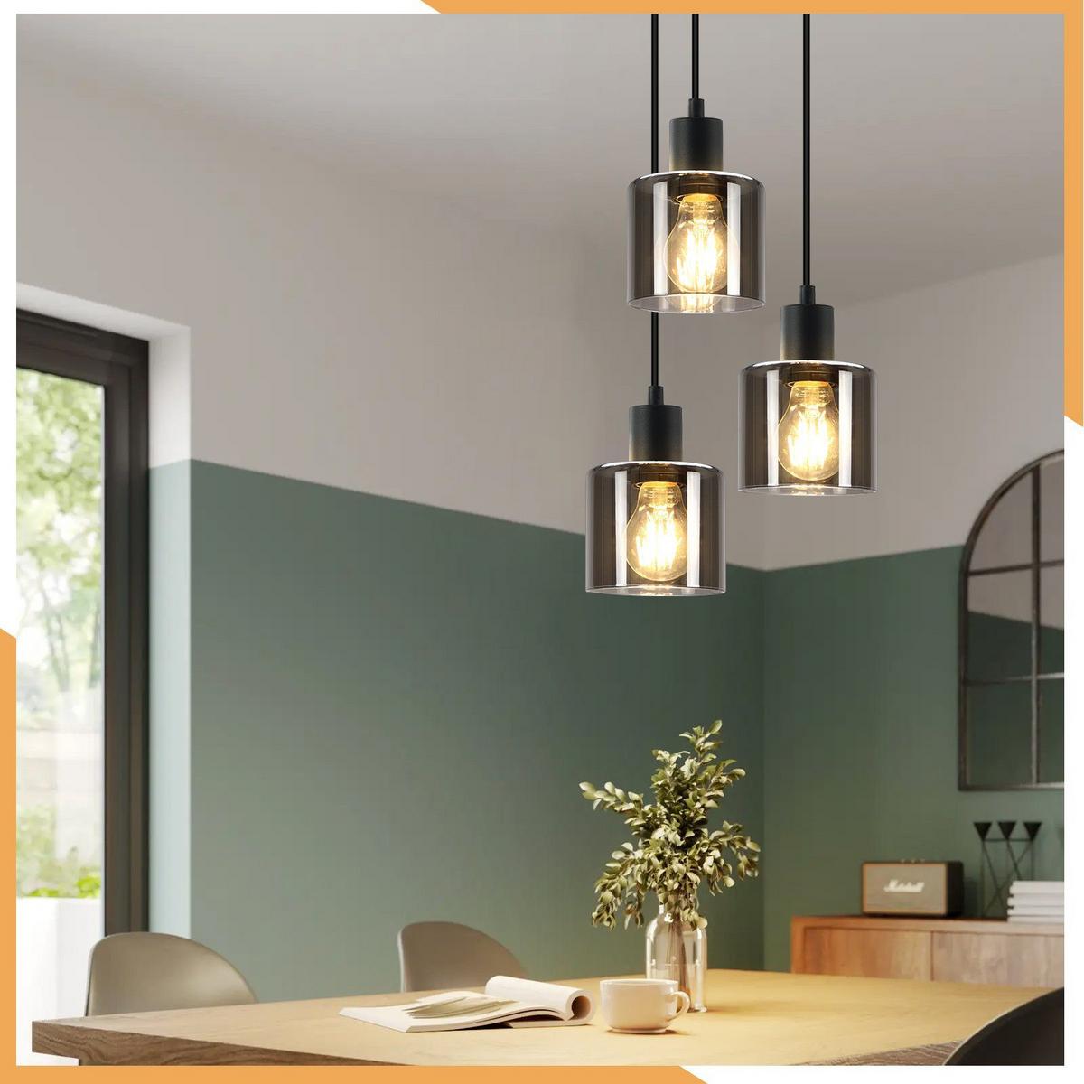 PENDELLEUCHTE Klassik 3-flammig 26/26/195 cm - Grau, Glas (26/26/195cm) - Nettlife