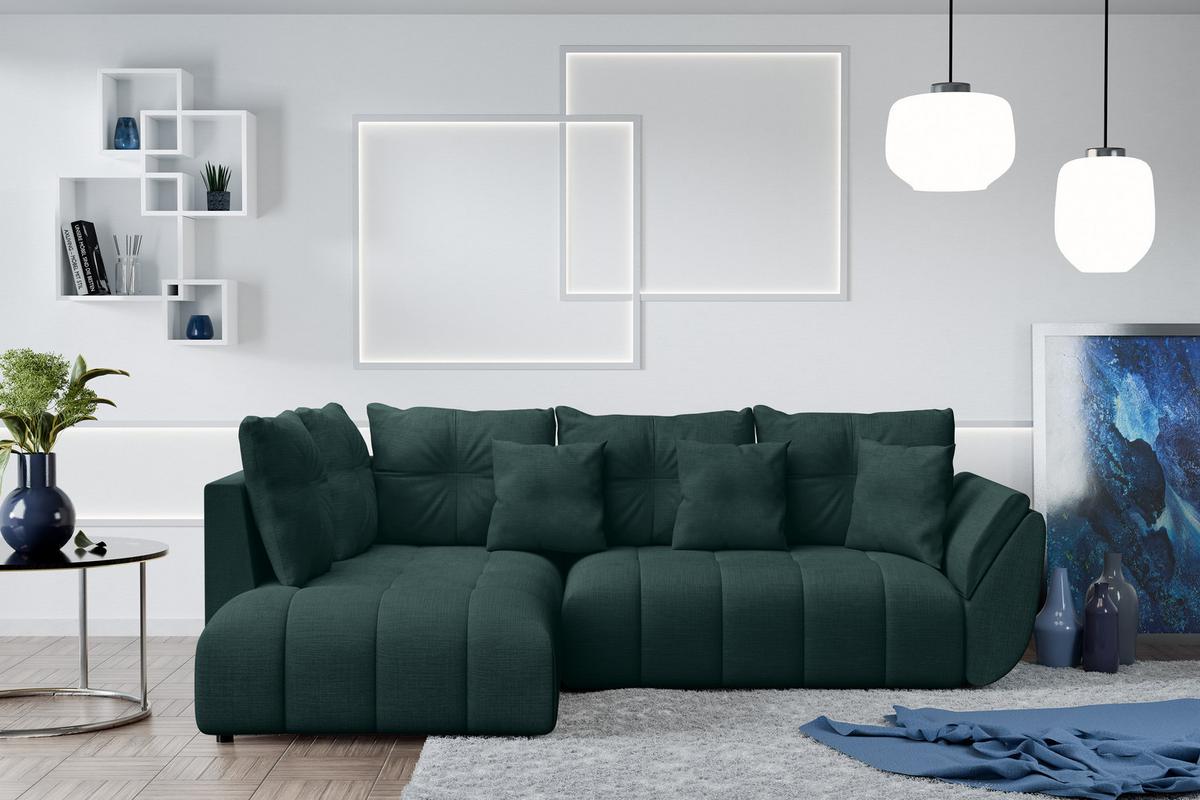 ECKSOFA L Form Corleone Grün 268/192/96 cm mit Schlaffunktion - Schwarz/Grün, Kunststoff/Textil (268/192cm) - AX Living