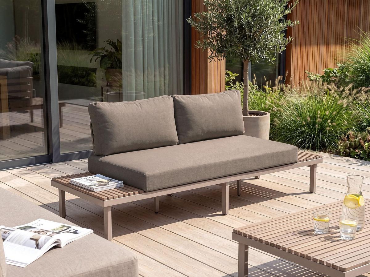 GARTENSOFA 2-Sitzer Akazienholz Beige Fivizzano - Hellbraun/Beige, Holz (195/78/73cm) - Beliani
