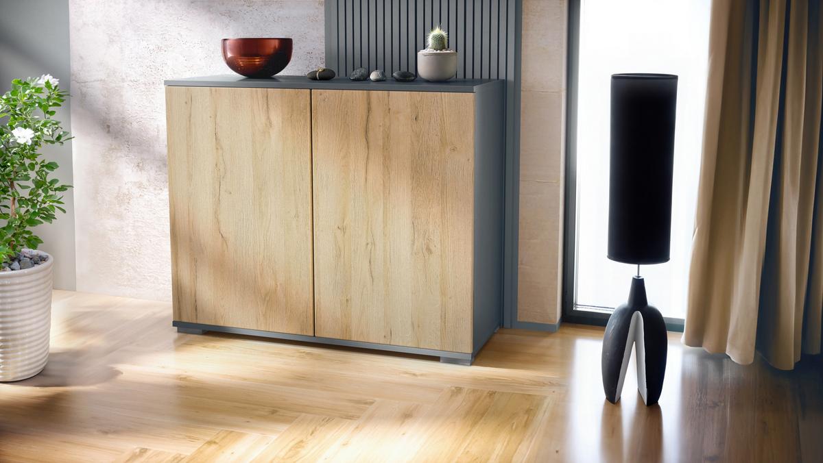 KOMMODE Skadu Eiche Natur - Eichefarben, Holzwerkstoff (92.5/75.5/35cm) - Vladon