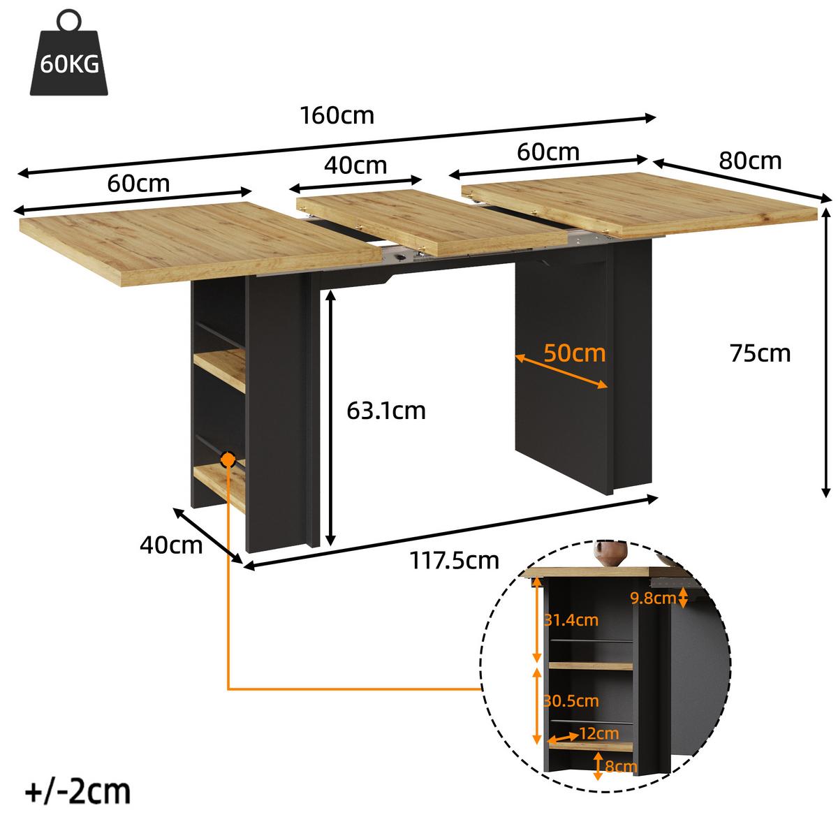 ESSTISCH ausziehbar (120-160 cm) in holzoptik anthrazit - Naturfarben, Holzwerkstoff (80/160/75cm) - Urban Meuble