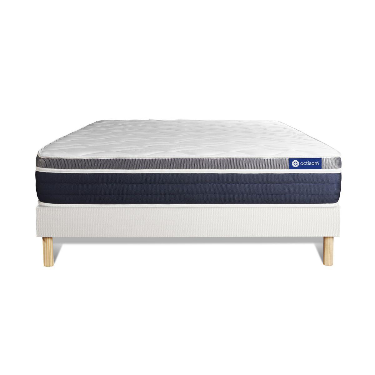 BETT Actilatex confort Latex und Memory-Schaum 140 x 220 cm h2 - Kit Bettgestell Weiß - Beige/Weiß, Karton/Holz (140/220cm) - ACTISOM