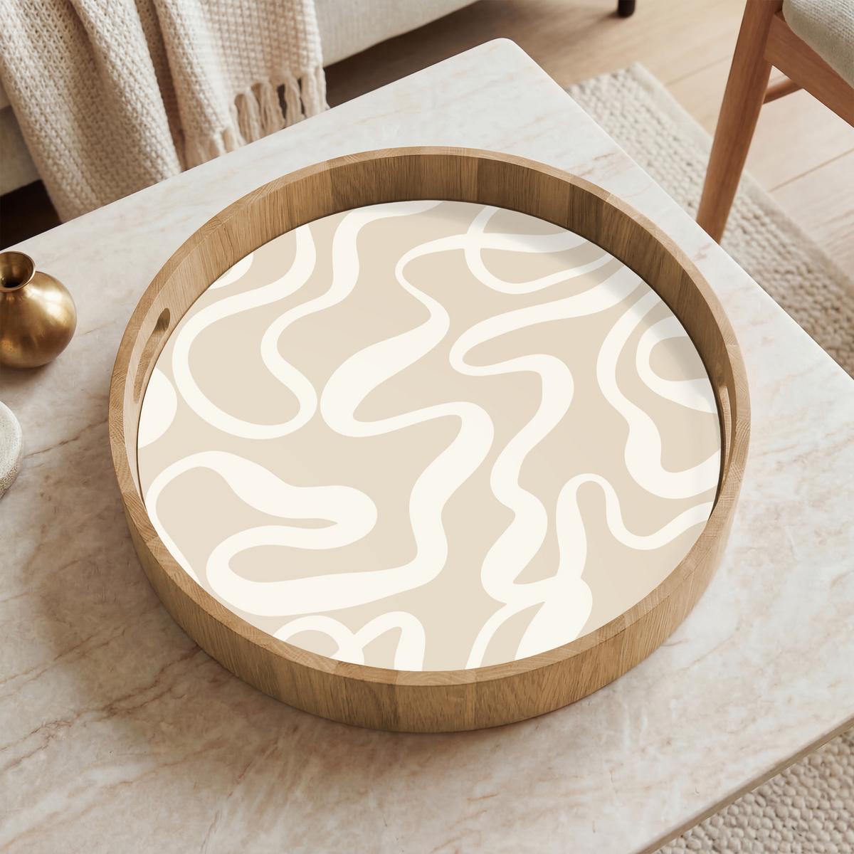 TABLETT Linien - Abstrakt - Beige - Weiß - Minimalistisch 40x40 cm - Beige, Holz (40/5/5cm) - OnlyWow