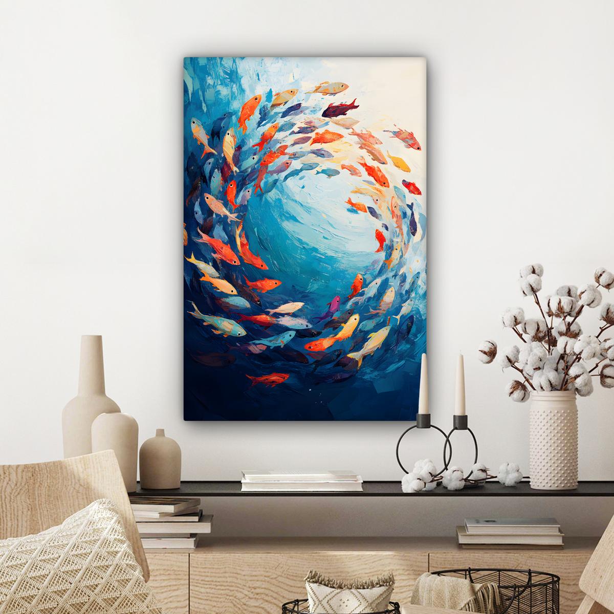 LEINWANDBILD Meer - Fische - Bunt - Dynamisch Wanddeko 40x60 cm - Hellblau, Textil (40/60cm) - MuchoWow