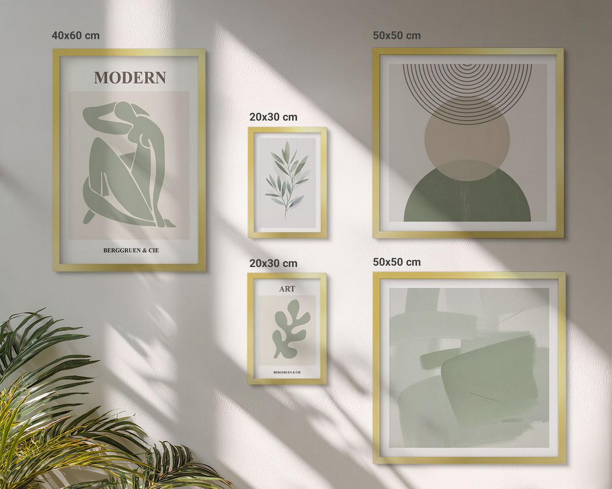 BILDER SET 5er Set - 50x50 cm & 20x30 cm & 40x60 cm Goldrahmen - Stilvolle abstrakte Pflanzengrafiken - Goldfarben, Kunststoff (40/60cm) - TULUP