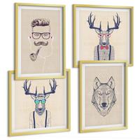 BILDER SET 4er Set - 50x50 cm & 40x60 cm Goldrahmen - Stilvolle Tierporträts - Goldfarben, Kunststoff (50/50cm) - TULUP