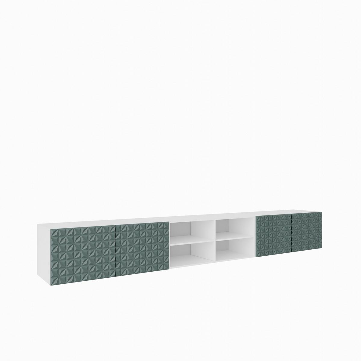LOWBOARD ROVA 300/41/40 cm, Hängender TV-Schrank Weiß / Grün - Weiß/Grün, Holzwerkstoff (300/41/40cm) - MASSENO
