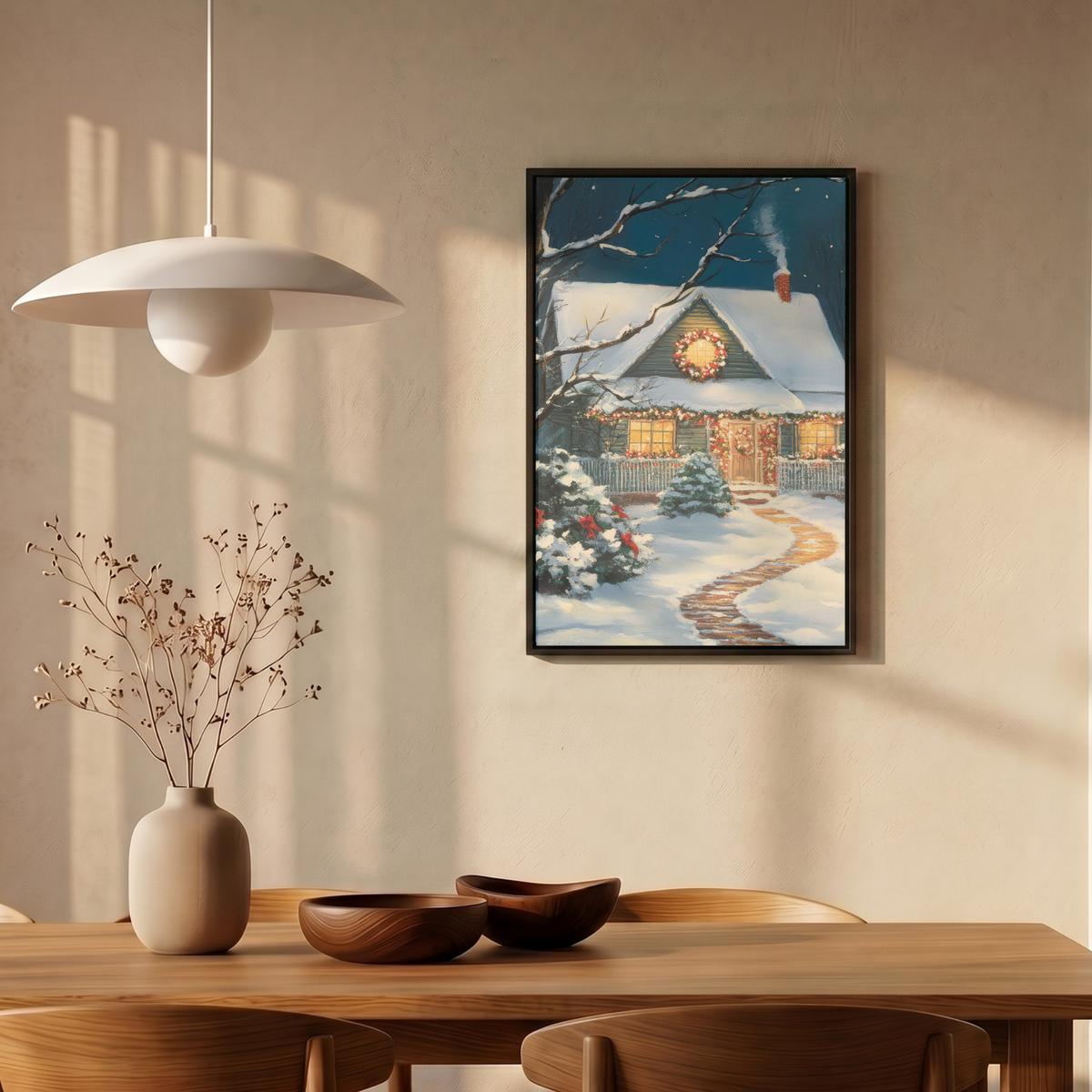 LEINWAND Bilder mit Rahmen - Weihnachten - Weihnachtsbaum - Winter - Zuhause - Schnee - 40x60 - Smaragdgrün, Textil (40/60cm) - MuchoWow