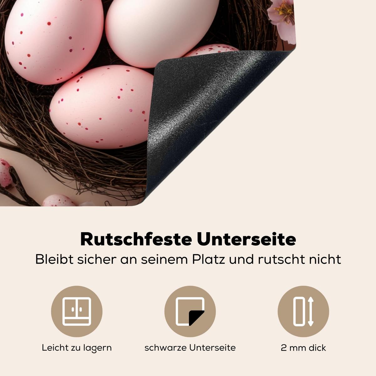 HERDABDECKPLATTE Rosa - Blüten - Eier Ceranfeldabdeckung 78x52 cm - Hellrosa, Kunststoff (78/52/0.2cm) - MuchoWow