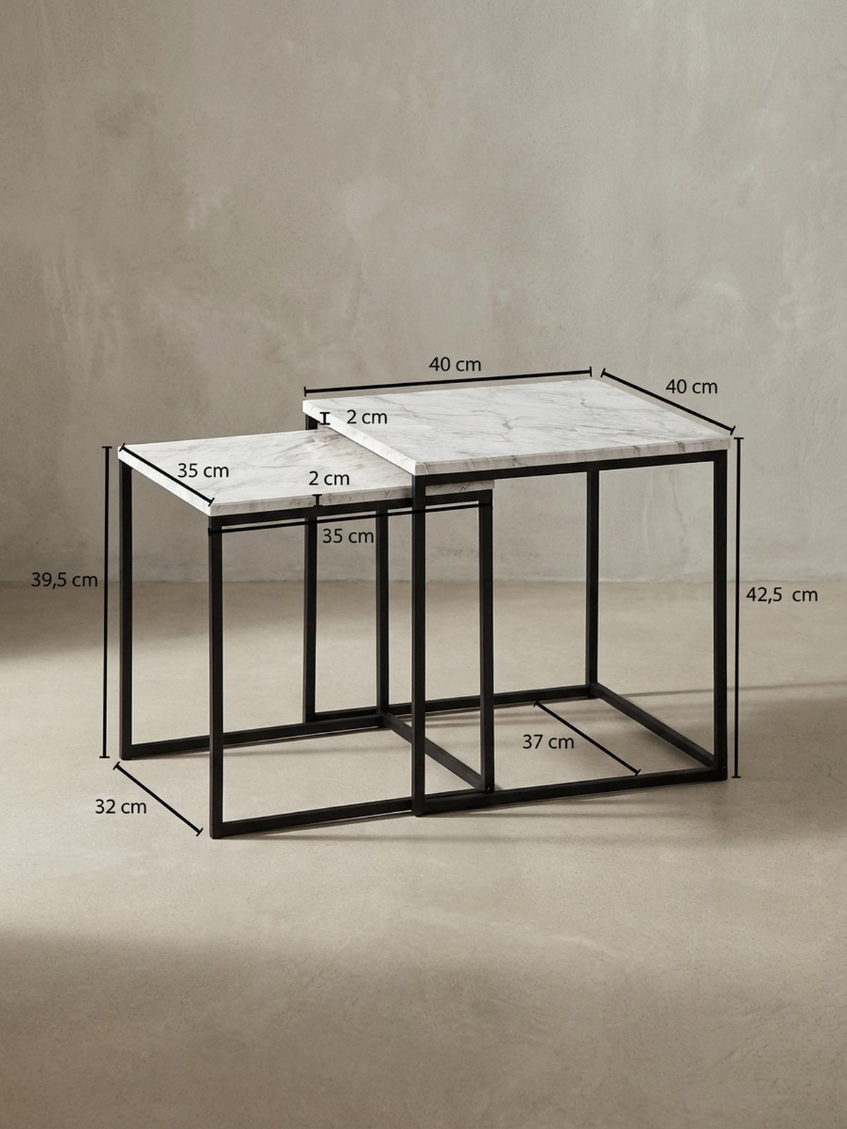 BEISTELLTISCH Set – 2-teilig Marmoroptik Metall 40x42,5x40 cm 35x39,5x35 cm - Schwarz/Weiß, Holz/Metall (40/40/42cm) - KADIMA DESIGN