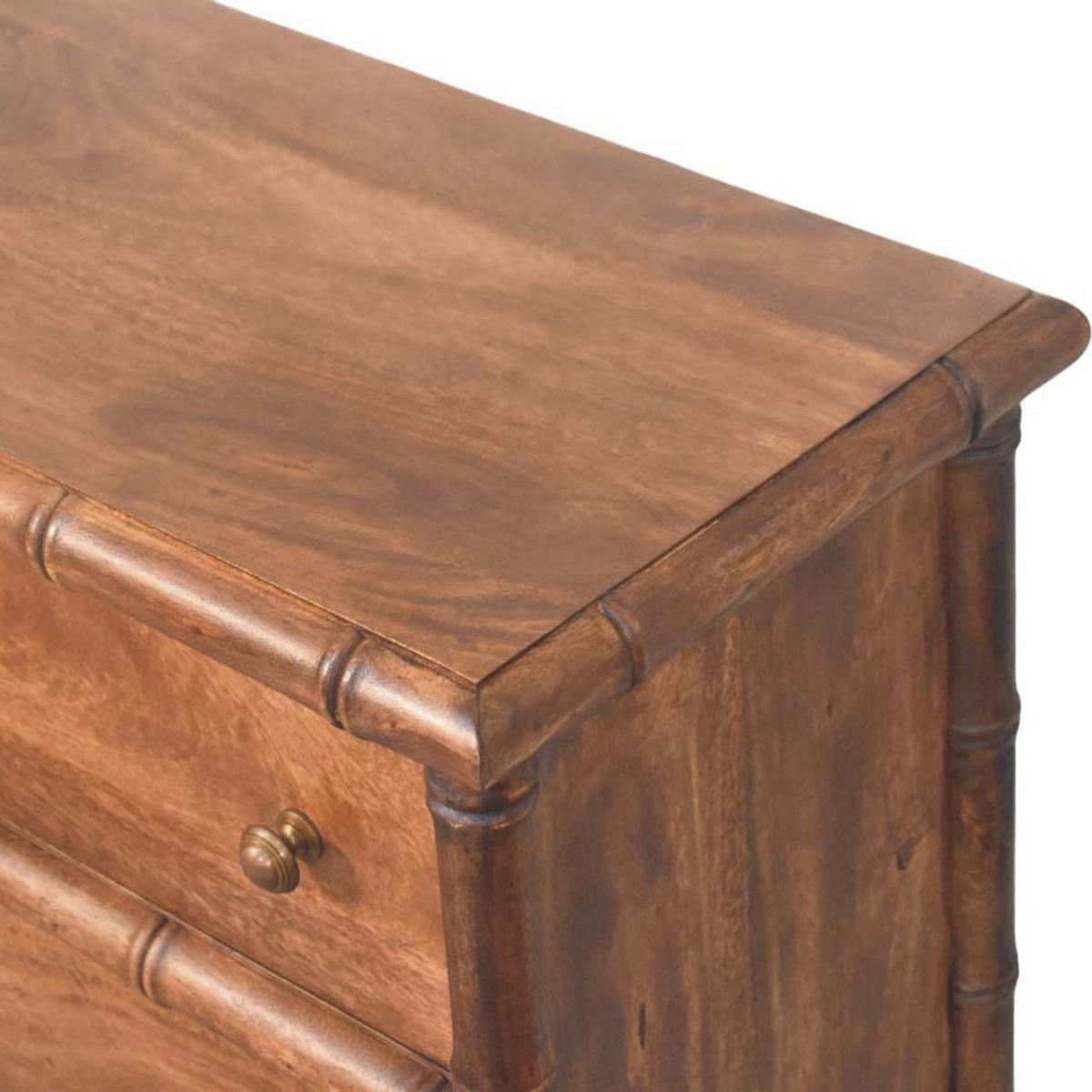 KOMMODE Bambus Geschnitzt, 3 Schubladen, Dunkelbraun - Dunkelbraun/Messingfarben, Holz/Metall (75/80/36cm) - Artisan Furniture