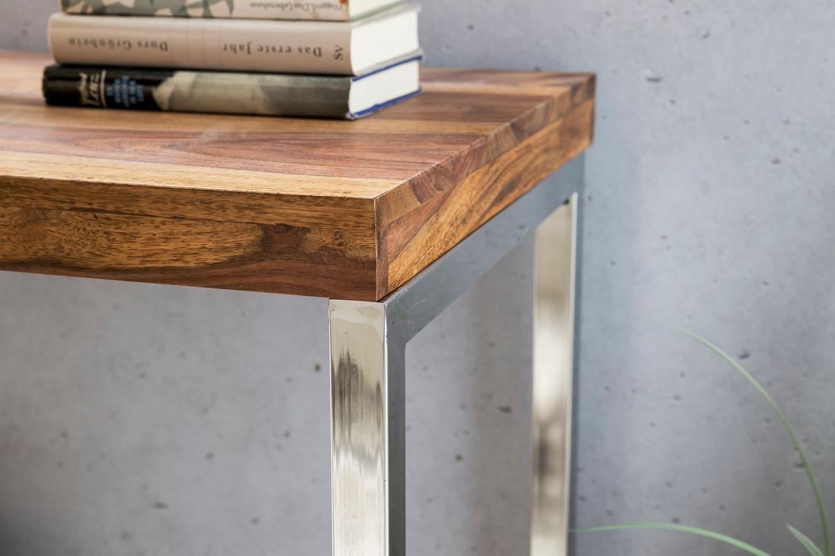 KONSOLENTISCH Massivholz Chromgestell Handgefertigt ISEN, Braun 120x45x77 cm - Silberfarben/Braun, Holz/Metall (45/120/77cm) - KADIMA DESIGN