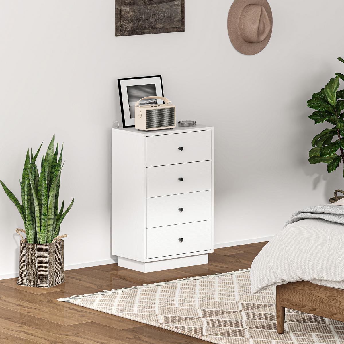 KOMMODE Sideboard mit 4 Schubladen Schrank aus Holzwerkstoff 47 x 29 x 75 cm Weiß - Weiß, Holzwerkstoff (29/75/47cm) - HOMCOM