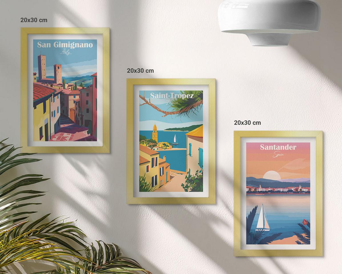 BILDER SET 3er Set - 20x30 cm Goldrahmen - Italienische Stadtlandschaften - Goldfarben, Kunststoff (20/30cm) - TULUP