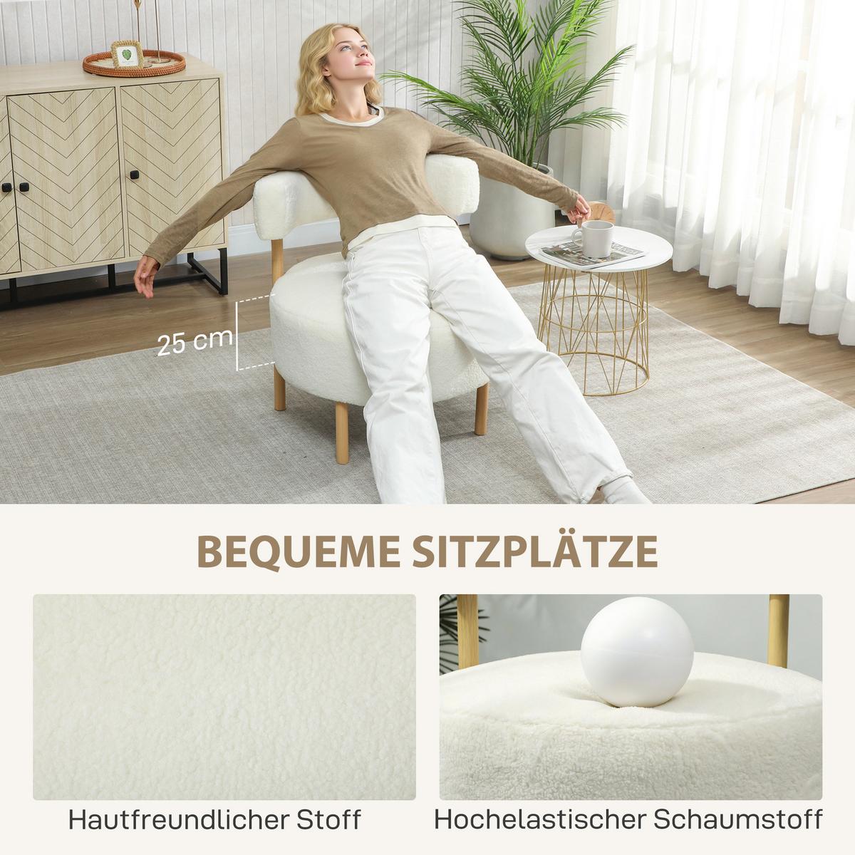 RELAXSESSEL mit Sherpa-Fleece Metallbeinen in Holzoptik Weiß - Eukalyptusholzfarben/Creme, Holz/Textil (67/71/67cm) - HOMCOM