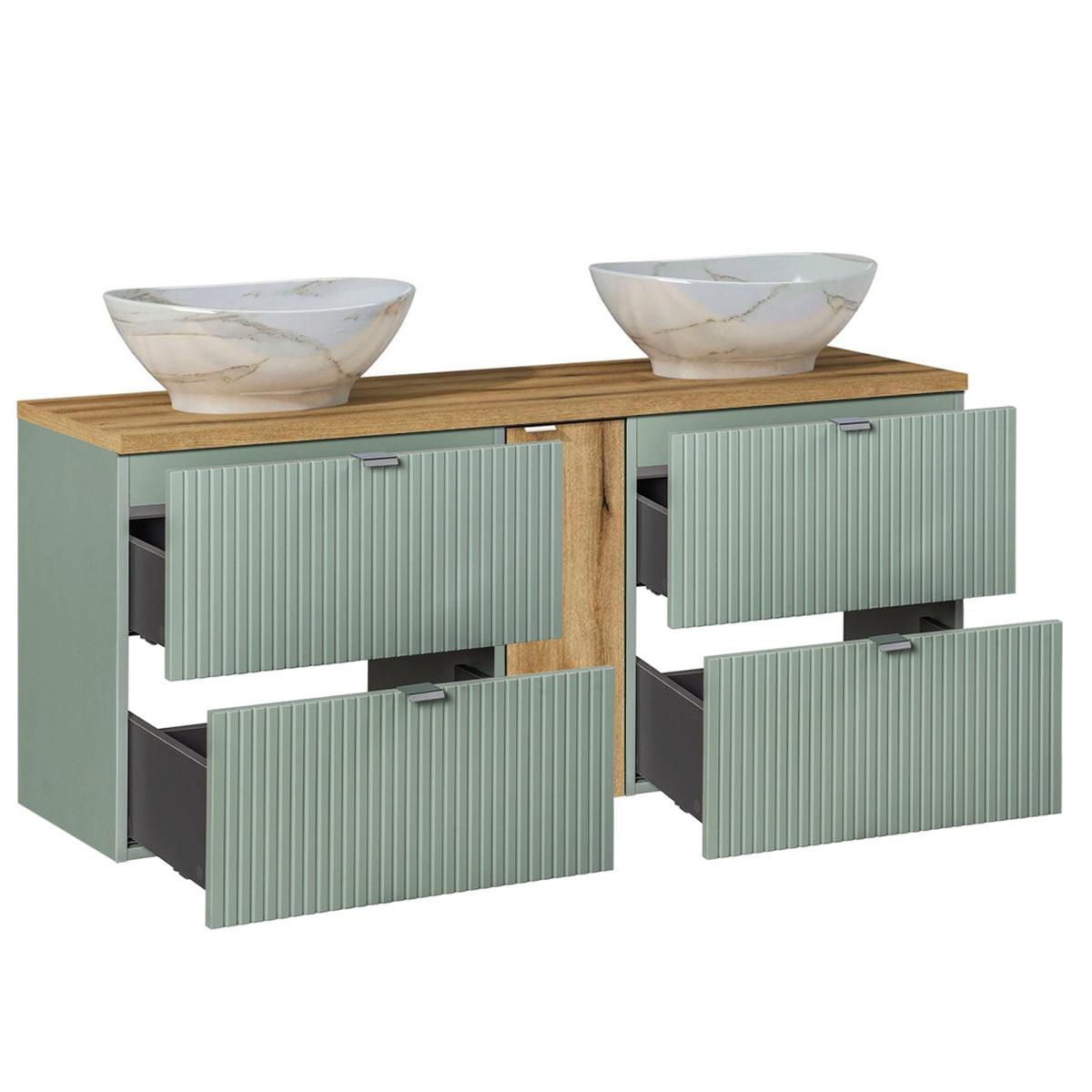DOPPELWASCHTISCH 140.4cm Jade Grün und Holz - Grün, Holzwerkstoff (140.4/59/40cm) - Petits-meubles