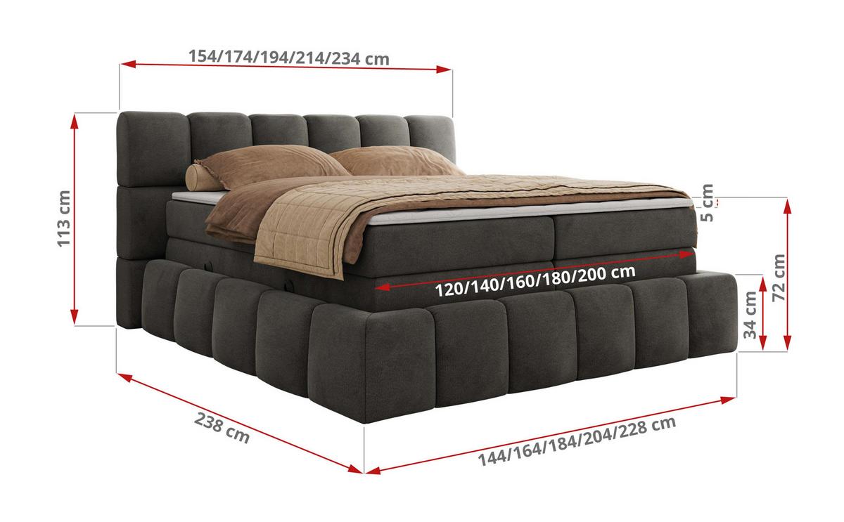 BOXSPRINGBETT NIRA KING 120/200 Dunkelgrau Velvet - H4 - Dunkelgrau, Holz/Textil (120/200cm) - MKS
