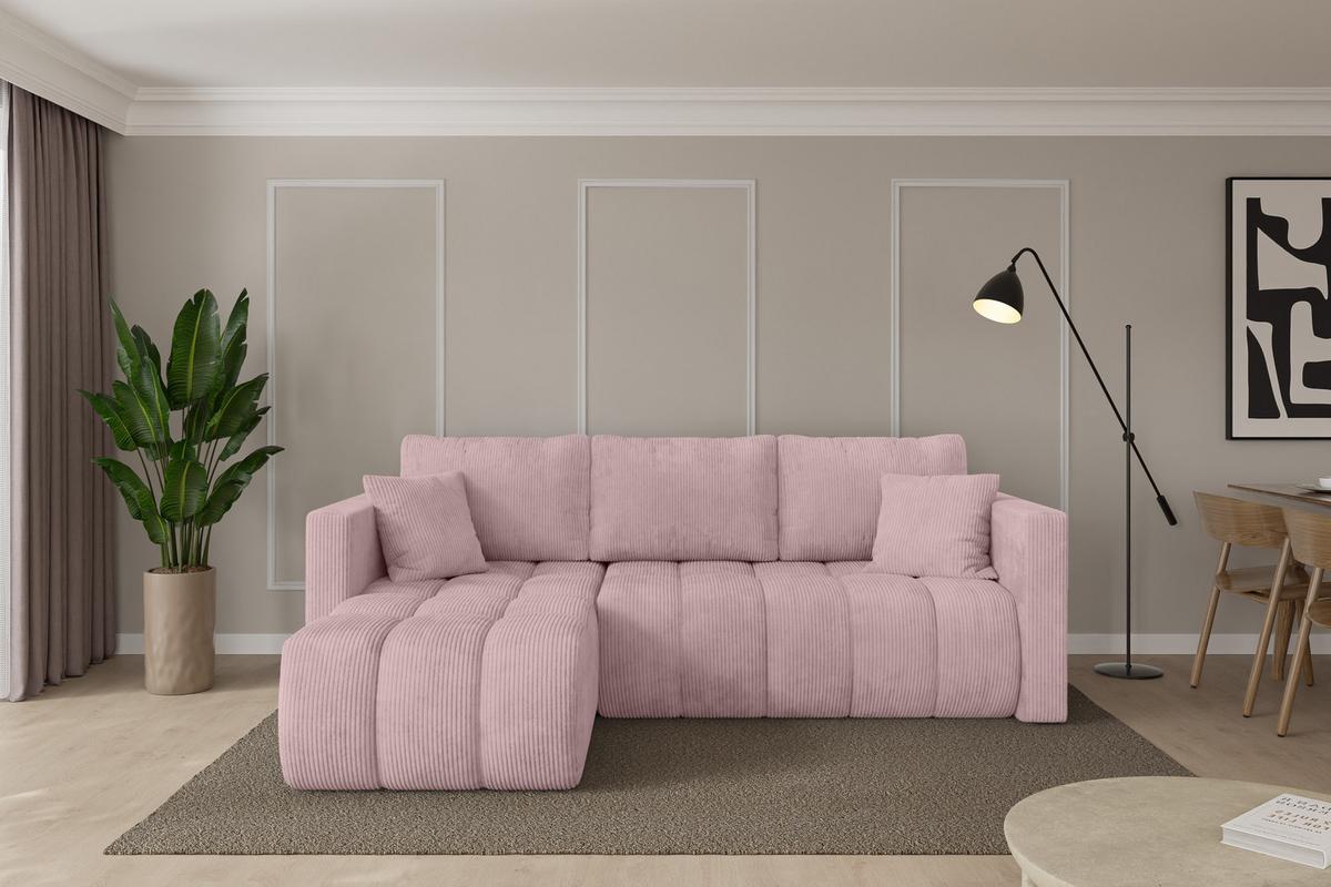 ECKSOFA mit Schlaffunktion Ottomane Links GARD-L 226x146x85 Rosa Cord - Schwarz/Rosa, Holzwerkstoff/Kunststoff (226/146cm) - ALTDECOR