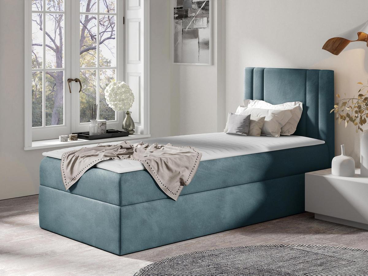 BOXBETT Carmen Mini, Seite zum Öffnen des Bettkastens: Rechts - H3 - Blaugrau, Holz (90/200cm) - MIRJAN24