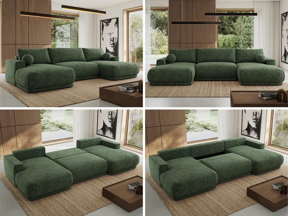 WOHNLANDSCHAFT RINA U Dunkelgrün Schenille grob gewebt - Dunkelgrün/Schwarz, Kunststoff/Textil (360/85/170cm) - MKS
