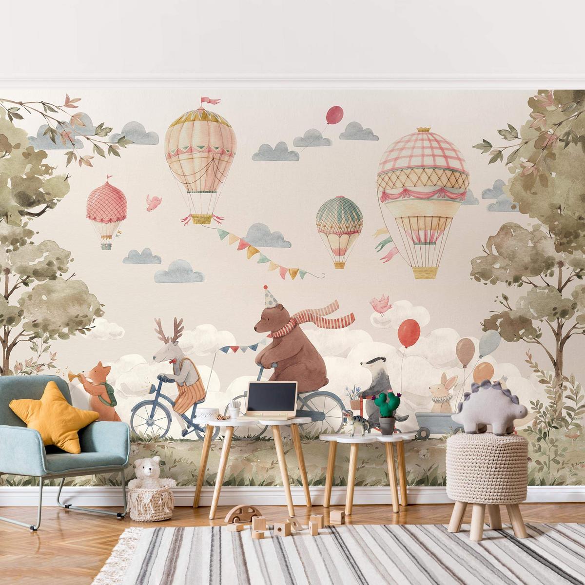 FOTOTAPETE Tierfreunde auf dem Rad 384/255 cm - Multicolor, Papier (384/255cm) - Bilderwelten