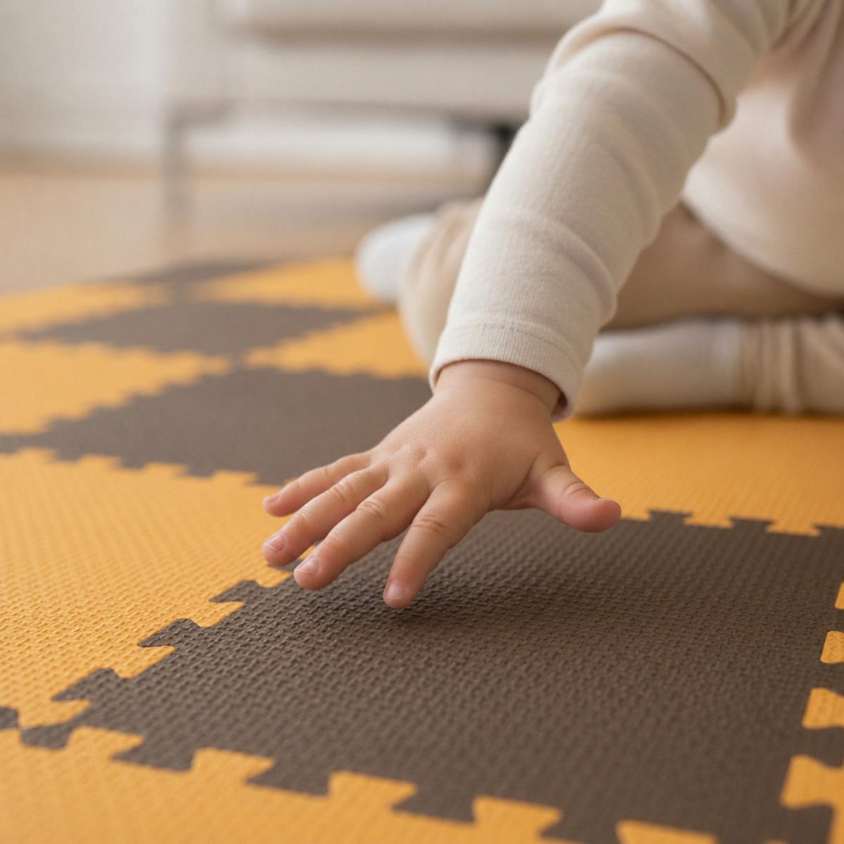 SPIELMATTE ab Null - 180/90/1 cm Puzzlematte Blau - Gelb/Braun, Kunststoff (30/30cm) - Littletom