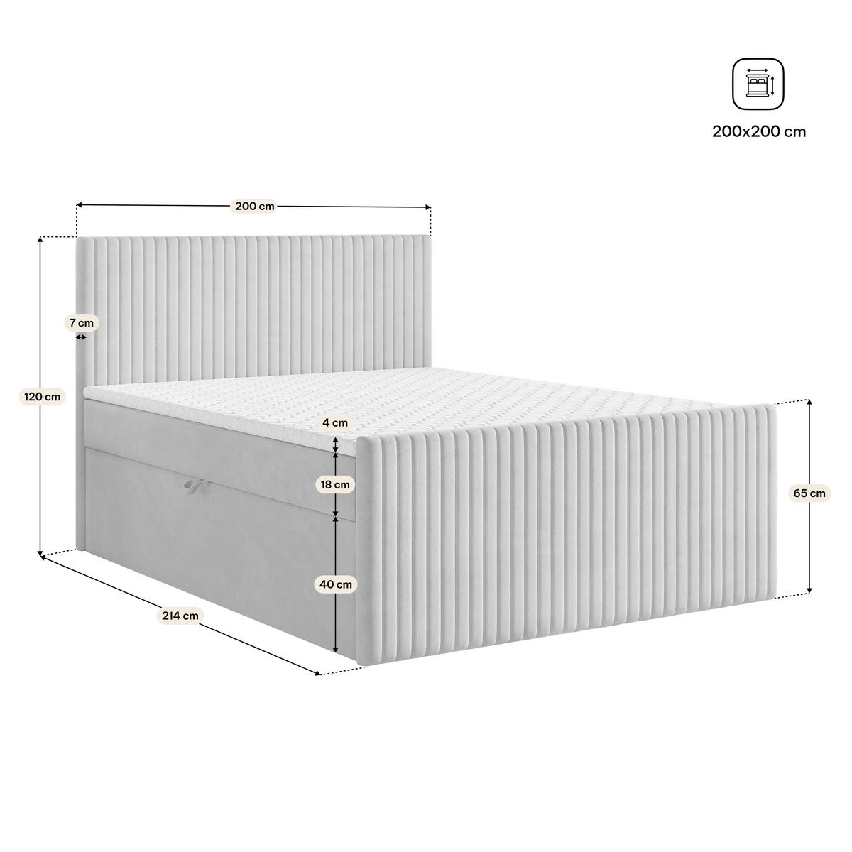 BOXBETT TERVAN 200x200 cm mit Matratze und Topper, H2+H3 - Beige - Beige, Holz (200/200cm) - MASSENO