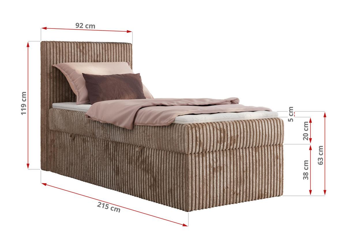 BOXBETT TILIANO 90/200 - Braun Cord - H4 - Visco Topper - Rechts - Braun, Textil (90/200cm) - MKS
