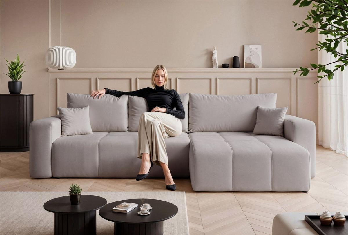 ECKSOFA Leros Xl Mit Schlaffunktion - Hellgrau, Holzwerkstoff/Textil (145/278cm) - Fun Möbel