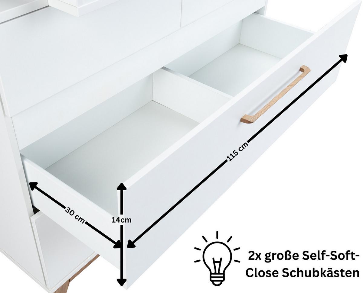 WICKELKOMMODE LINA Soft-Close / Push-to-open - Walnussfarben/Weiß, Holz/Holzwerkstoff (115/96/77cm) - arthur berndt