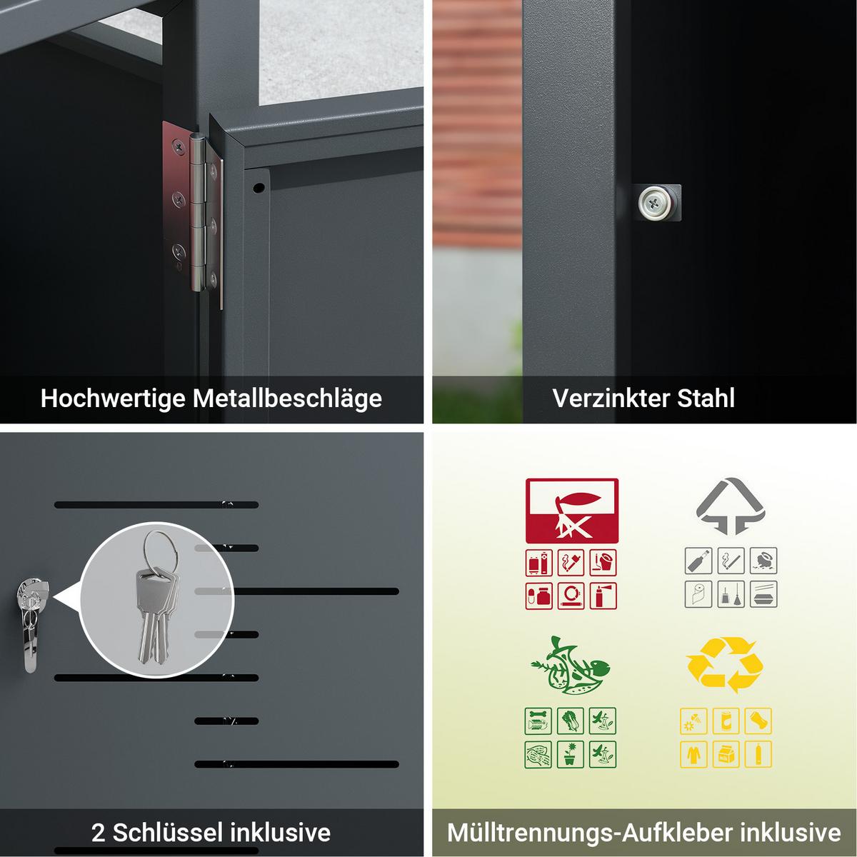 MÜLLTONNENBOX Metall Einzelbox 240 L 69,2×116,2×80,2 cm - Dunkelgrau, Metall (69/116/80cm) - SoBuy