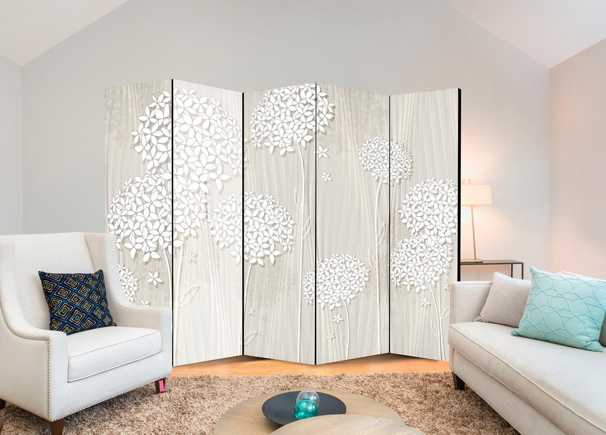 PARAVENT 5-tlg 225x172 cm Blumen Boho - Beige, Holz/Textil (225/172/3cm) - Muralo