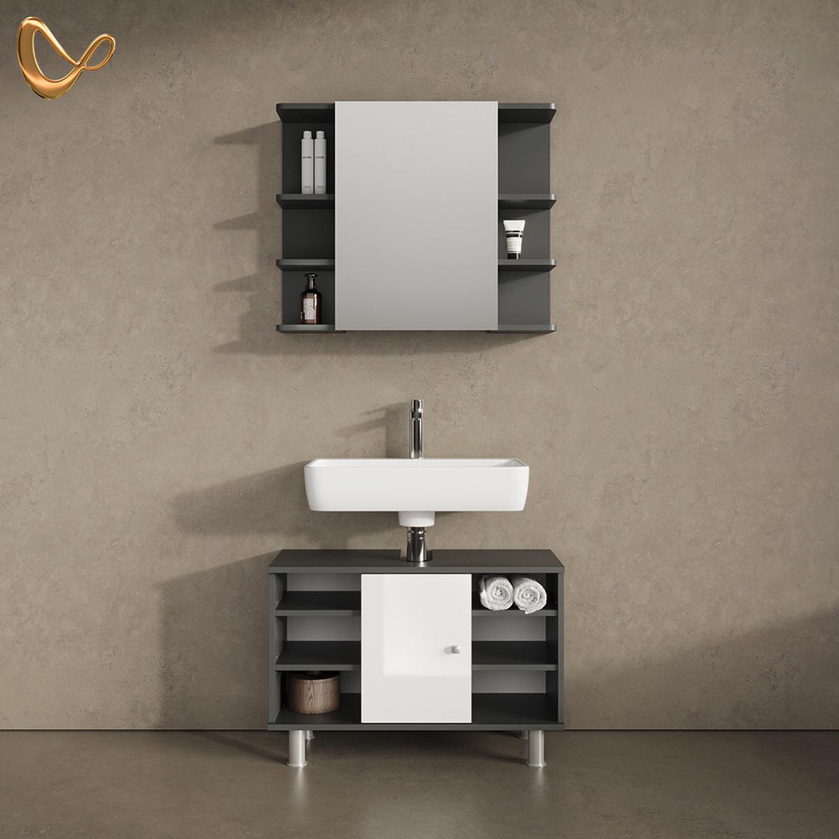 BADMÖBEL-SET Fucino Anthrazit 2 Teile, Unterschrank 80 cm - Anthrazit, Holzwerkstoff (80/54/32cm) - Livinity®