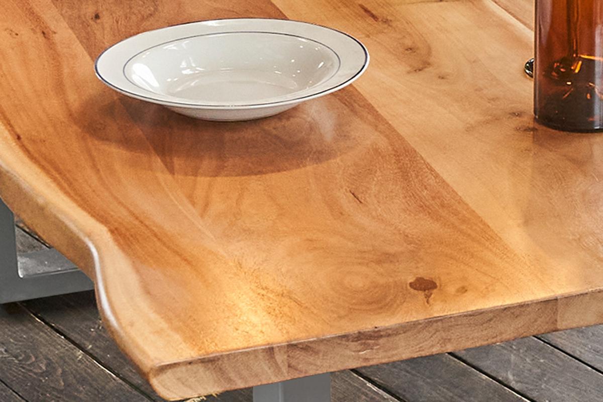 ESSTISCH LORE Holz Akazie - Silberfarben/Zwetschgeholzfarben, Holz/Metall (90/180/78cm) - KAWOLA