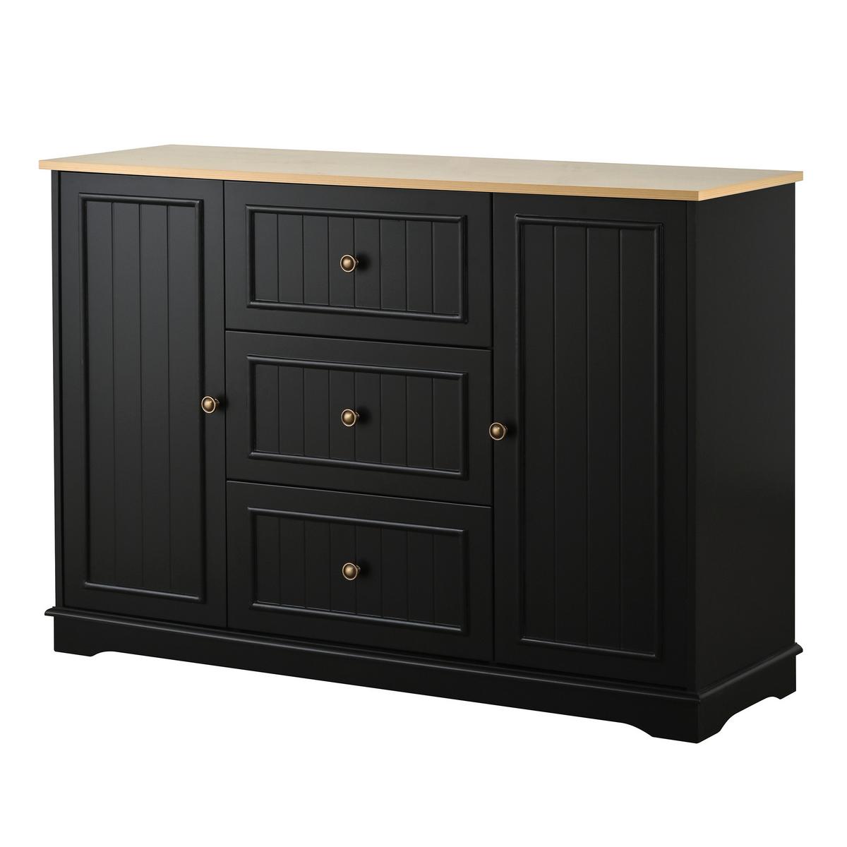 SIDEBOARD mit 3 schubladen & kühlschrank-türen - Schwarz, Holzwerkstoff (126/86/40cm) - Urban Meuble