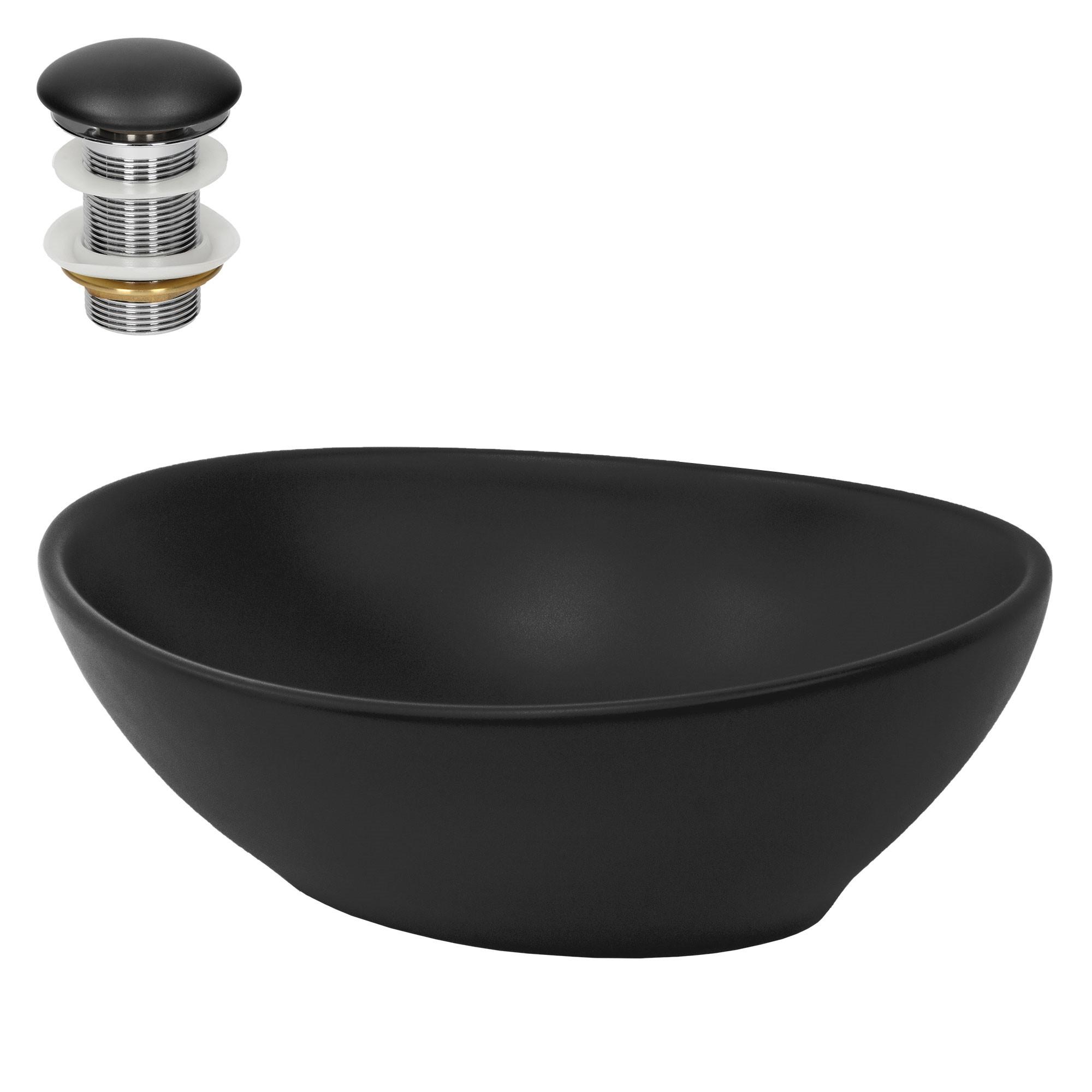 WASCHBECKEN Schwarz 41x33,5x14,5 cm mit Ablaufgarnitur Schwarz - Schwarz, Keramik (33.5/14.5/41cm) - LuxeBath