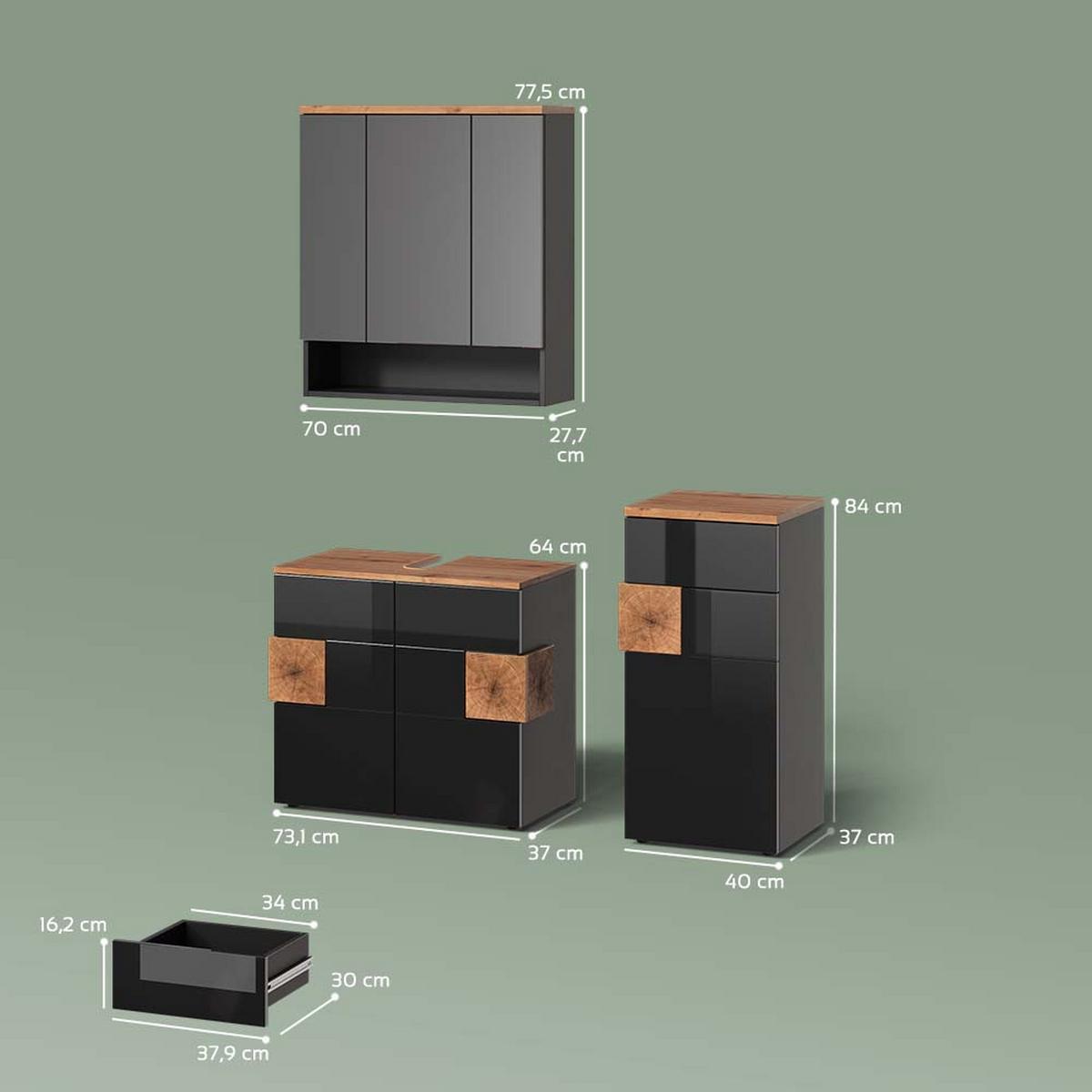 BADMÖBEL-SET Tanaro Anthrazit 3 Teile - Anthrazit, Holzwerkstoff (73/64/37cm) - Livinity®