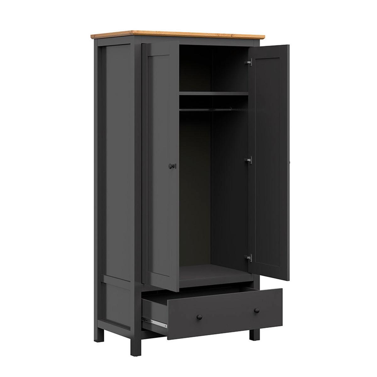 SCHRANK 2 Türen Duck Anthrazitgrau und Holz - Grau, Holzwerkstoff (101/203/57cm) - Petits-meubles