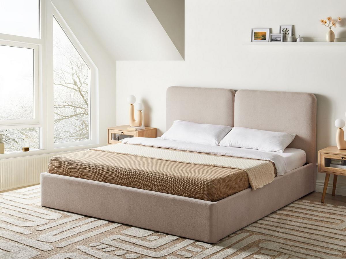 BETT mit Stauraum 180/200 cm Stoff Beige Arbois - Beige, Textil (180/200cm) - Beliani