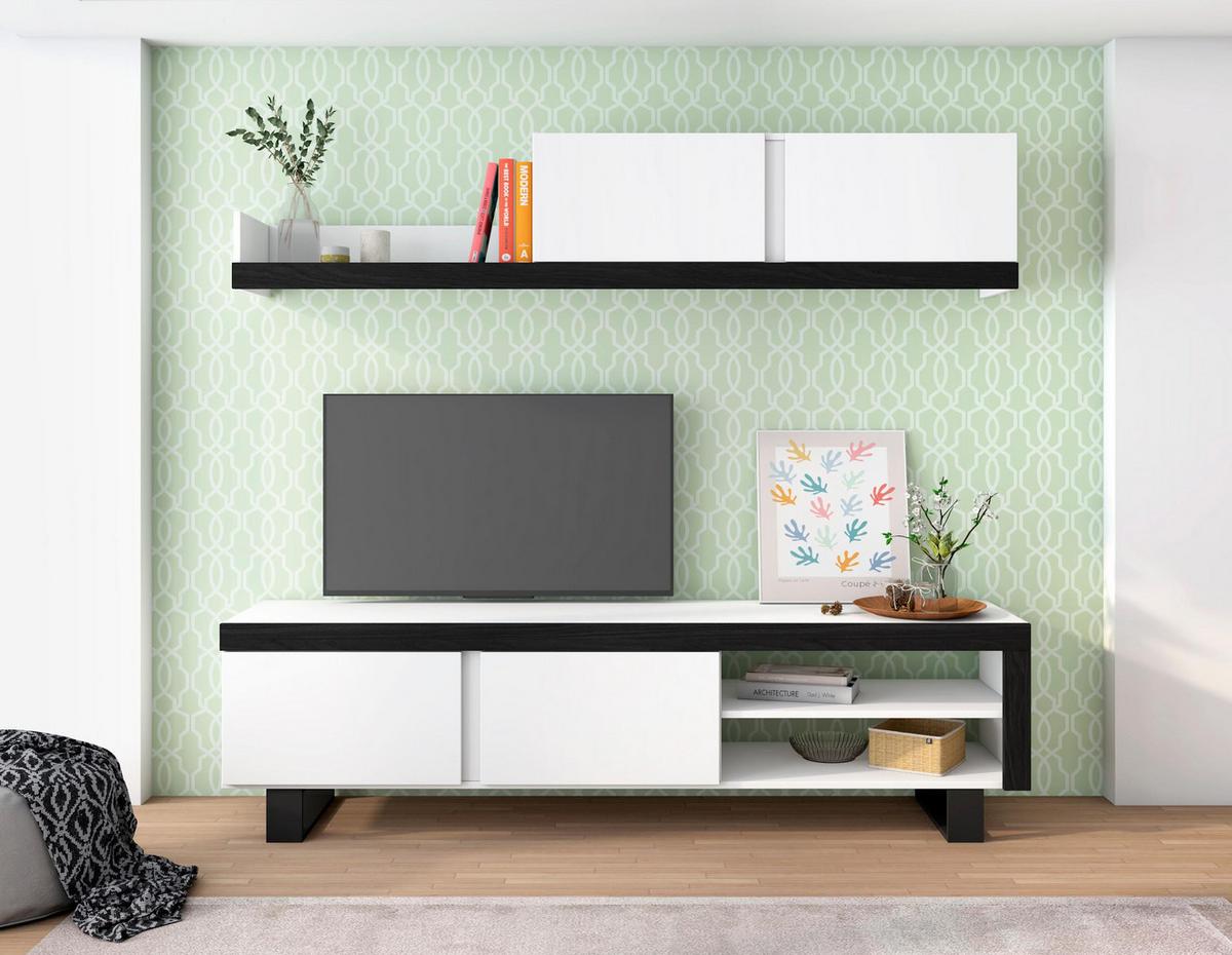 WOHNWAND Idem weiß, schwarz, 180/40/200cm - Weiß, Holzwerkstoff (180/200/40cm) - Skraut Home