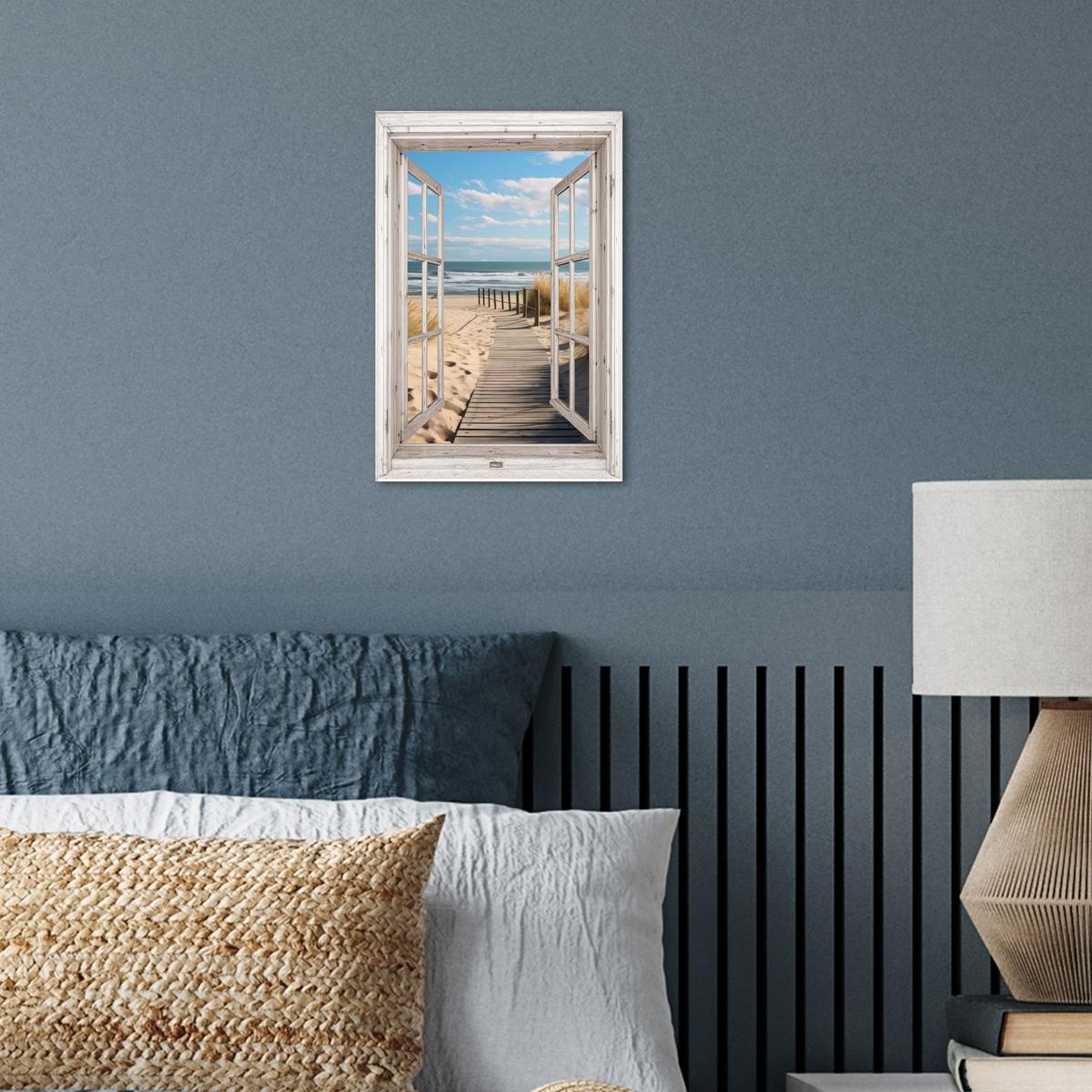 POSTER Fenster - Meer - Küste - Natur - Ausblick - Strand - Wattenmeer Room Decor 20x30 cm - Beige, Papier (20/30/0.1cm) - MuchoWow