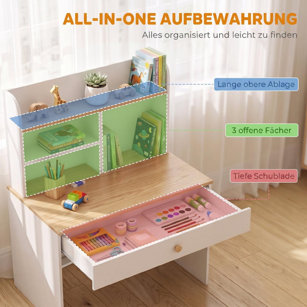 KINDERSCHREIBTISCH Spanplatte MDF Weiß - Weiß, Holzwerkstoff (50/100/80cm) - AIYAPLAY