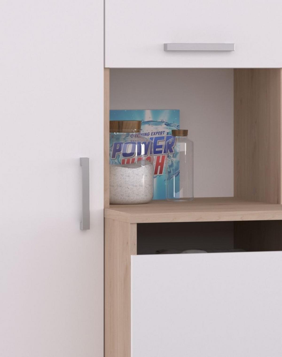 WASCHMASCHINENSCHRANK weiß, Eiche Jackson, Umbauschrank Set 4-teilig 268 cm mit viel Stauraum - Eichefarben/Silberfarben, Holzwerkstoff/Kunststoff (268/184/67cm) - Parisot Meuble