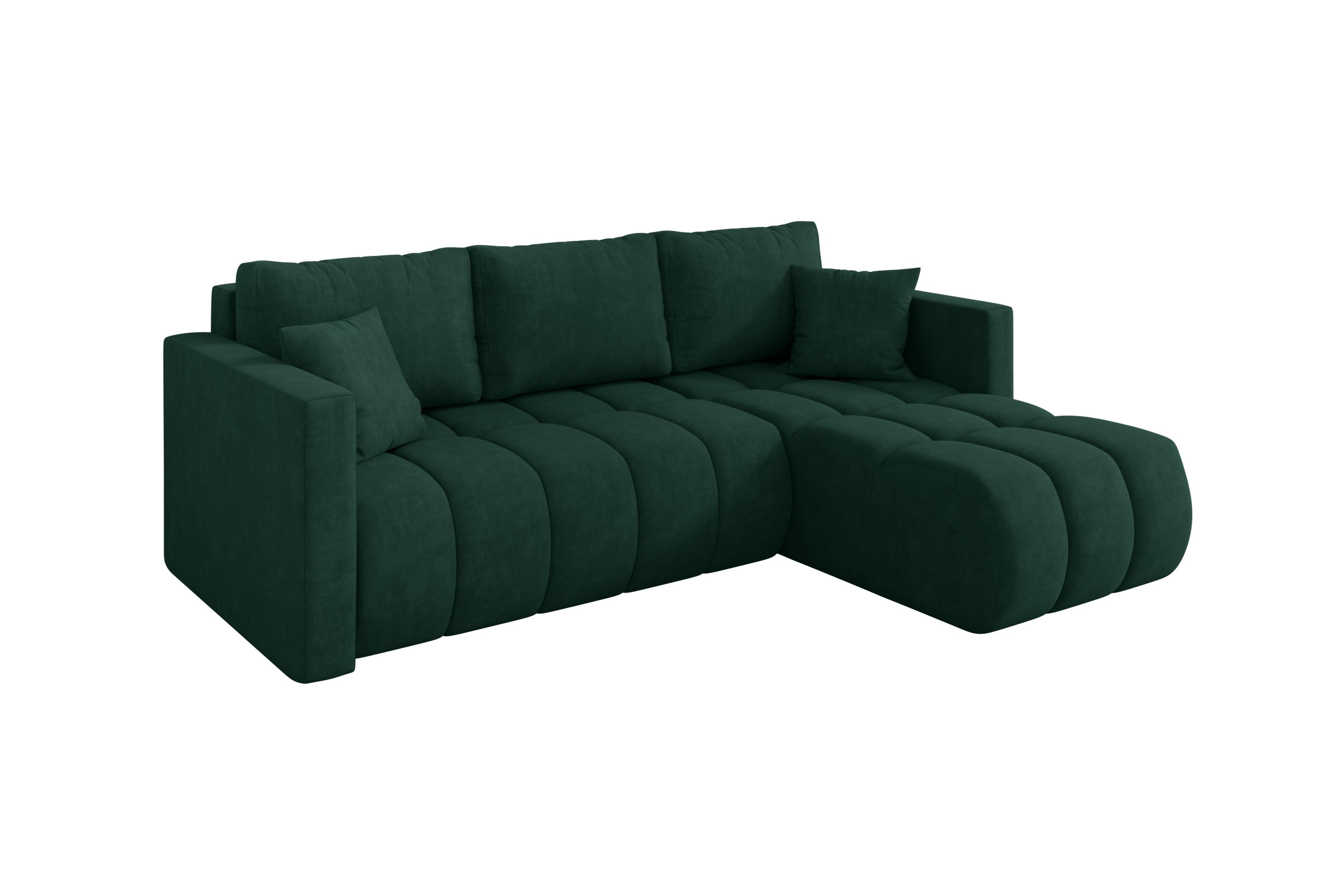 ECKSOFA mit Schlaffunktion Ottomane Rechts GARD-L 226x146x85 Grün Velours - Schwarz/Grün, Holzwerkstoff/Kunststoff (226/146cm) - ALTDECOR