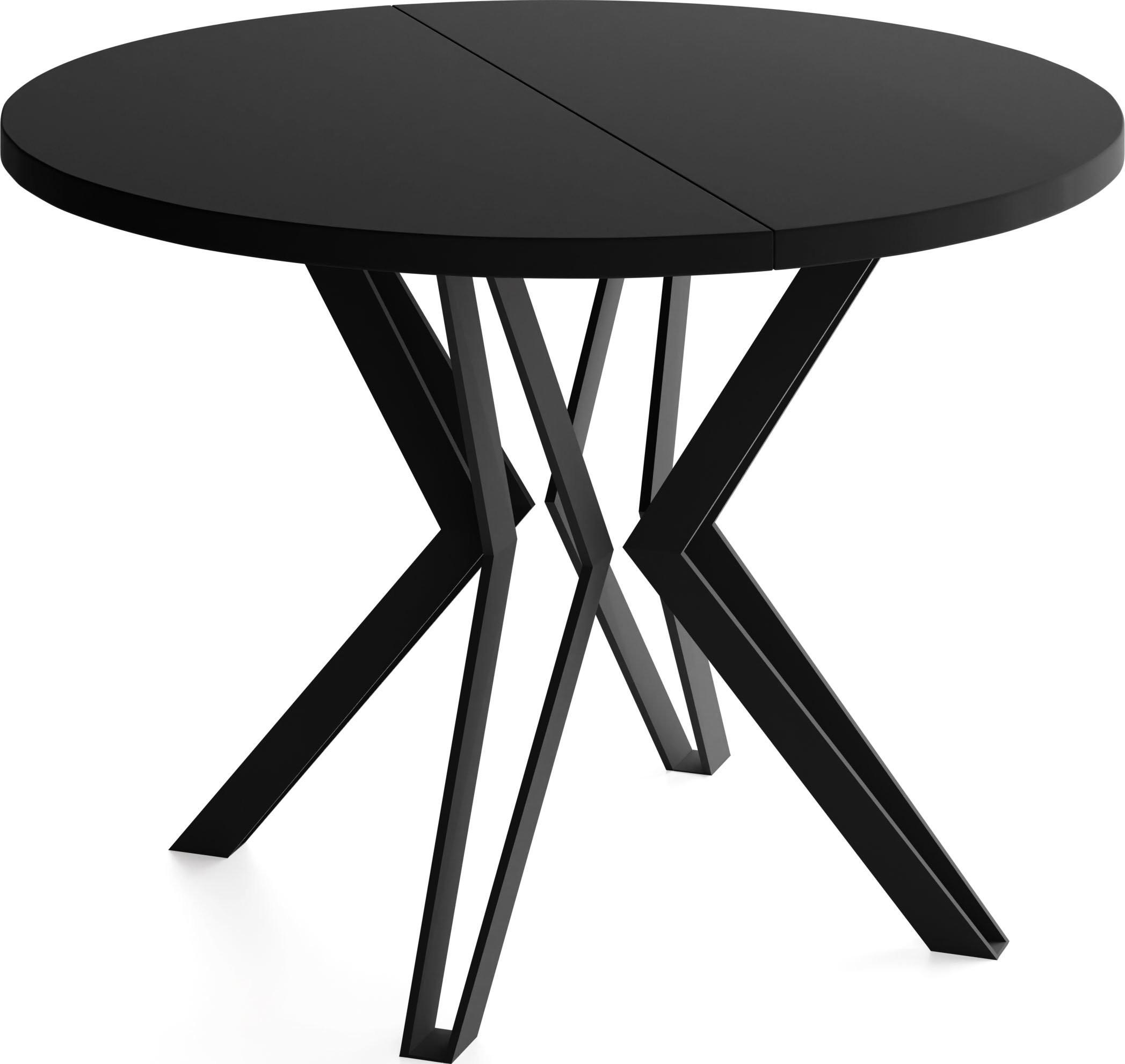 ESSTISCH Revena runder ausziehbarer, Schwarz 120-200/120/76 cm - Schwarz, Holzwerkstoff/Metall (120/200/76cm) - WFL GROUP
