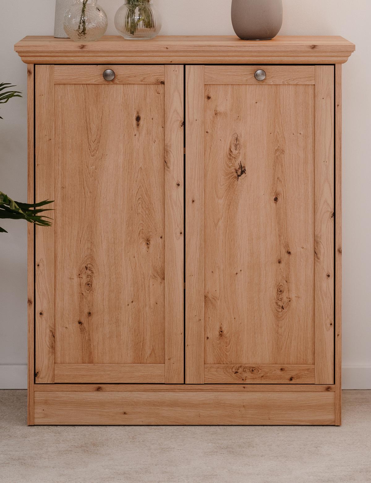 KOMMODE Eiche Artisan 80 cm Landhaus, Sideboard 2-türig - Eichefarben/Silberfarben, Holzwerkstoff/Metall (80/90/35cm) - Furn.Design