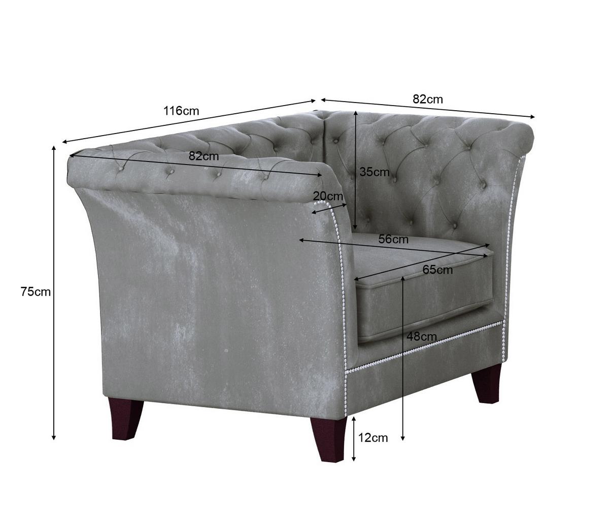 CHESTERFIELD-SESSEL Fusion Grau Samt - Braun/Grau, Holz/Textil (116/75/82cm) - S-Style Möbel
